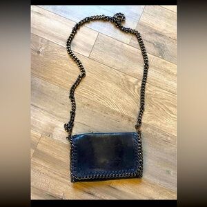 Small black leather chain strap crossbody purse from Italy